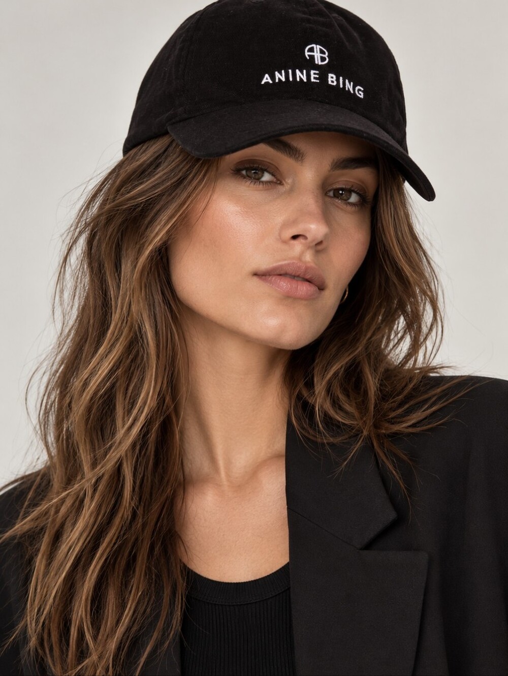 ANINE BING SPORT Jeremy Baseball Cap Hat Embroidered Logo Black White